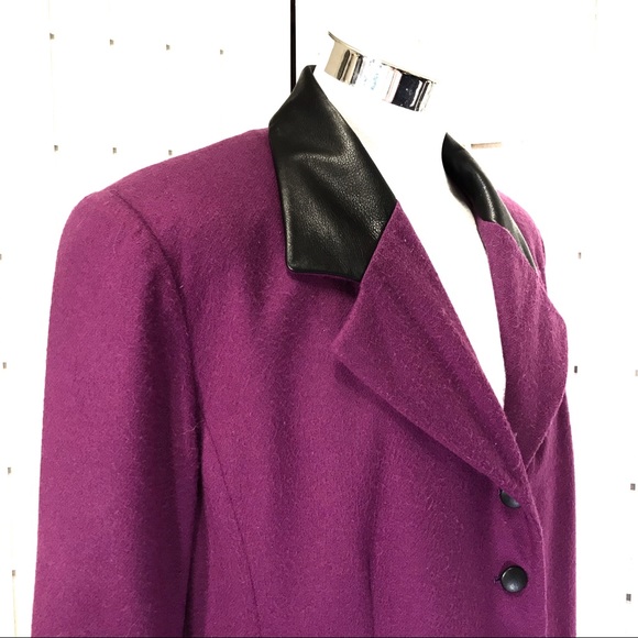 Purple Wool Rare Vintage Leather Trim Blazer - Picture 5 of 13